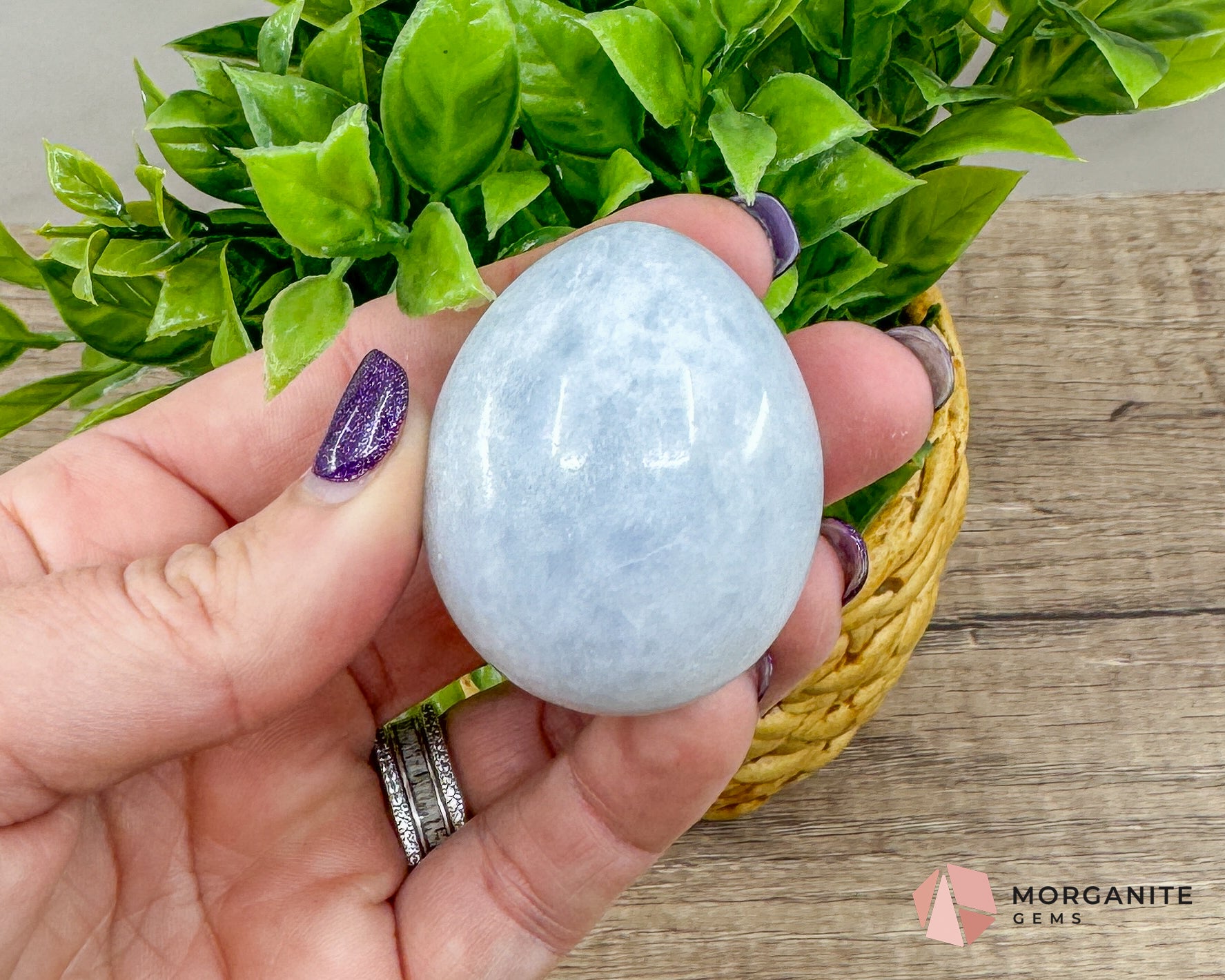 Blue Calcite Carved Egg – Calming Energy for Healing and Balance Morganite Gems