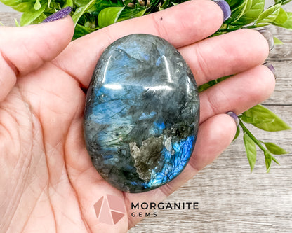 Labradorite Palm Stone – Polished Crystal for Intuition, Protection, and Spiritual Awakening Morganite Gems