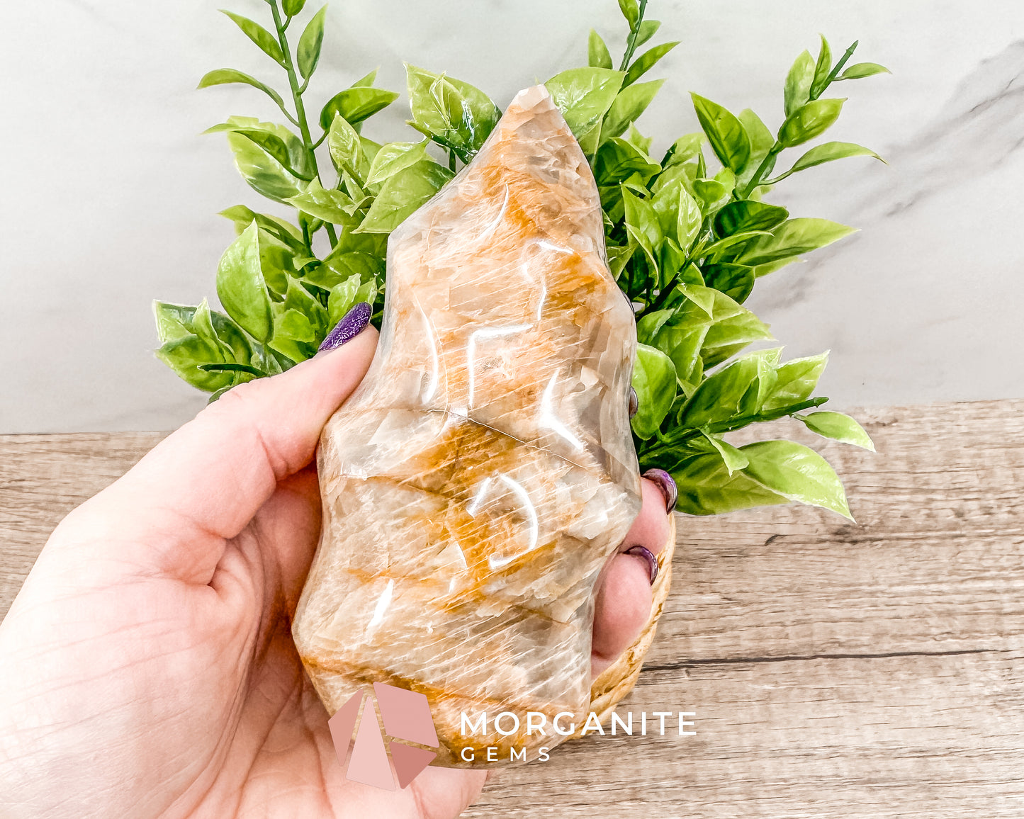 Golden Healer Quartz Flame – Polished Yellow Hematoid Quartz for Healing, Clarity, and Spiritual Growth Morganite Gems