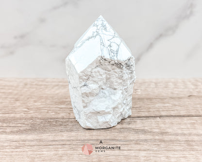 White Howlite Cut Base Point with Polished Top – Premium Healing Crystal for Anxiety Relief and Chakra Balancing