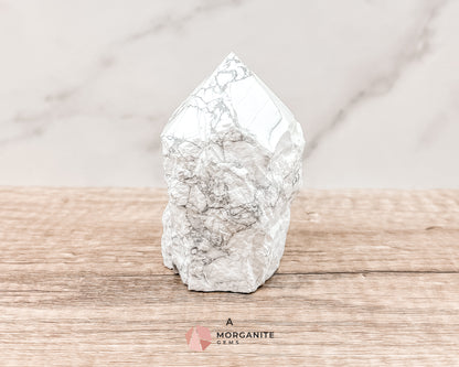 White Howlite Cut Base Point with Polished Top – Premium Healing Crystal for Anxiety Relief and Chakra Balancing