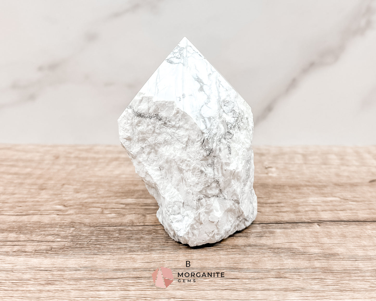 White Howlite Cut Base Point with Polished Top – Premium Healing Crystal for Anxiety Relief and Chakra Balancing