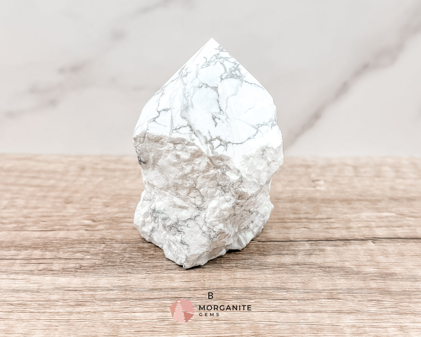 White Howlite Cut Base Point with Polished Top – Premium Healing Crystal for Anxiety Relief and Chakra Balancing