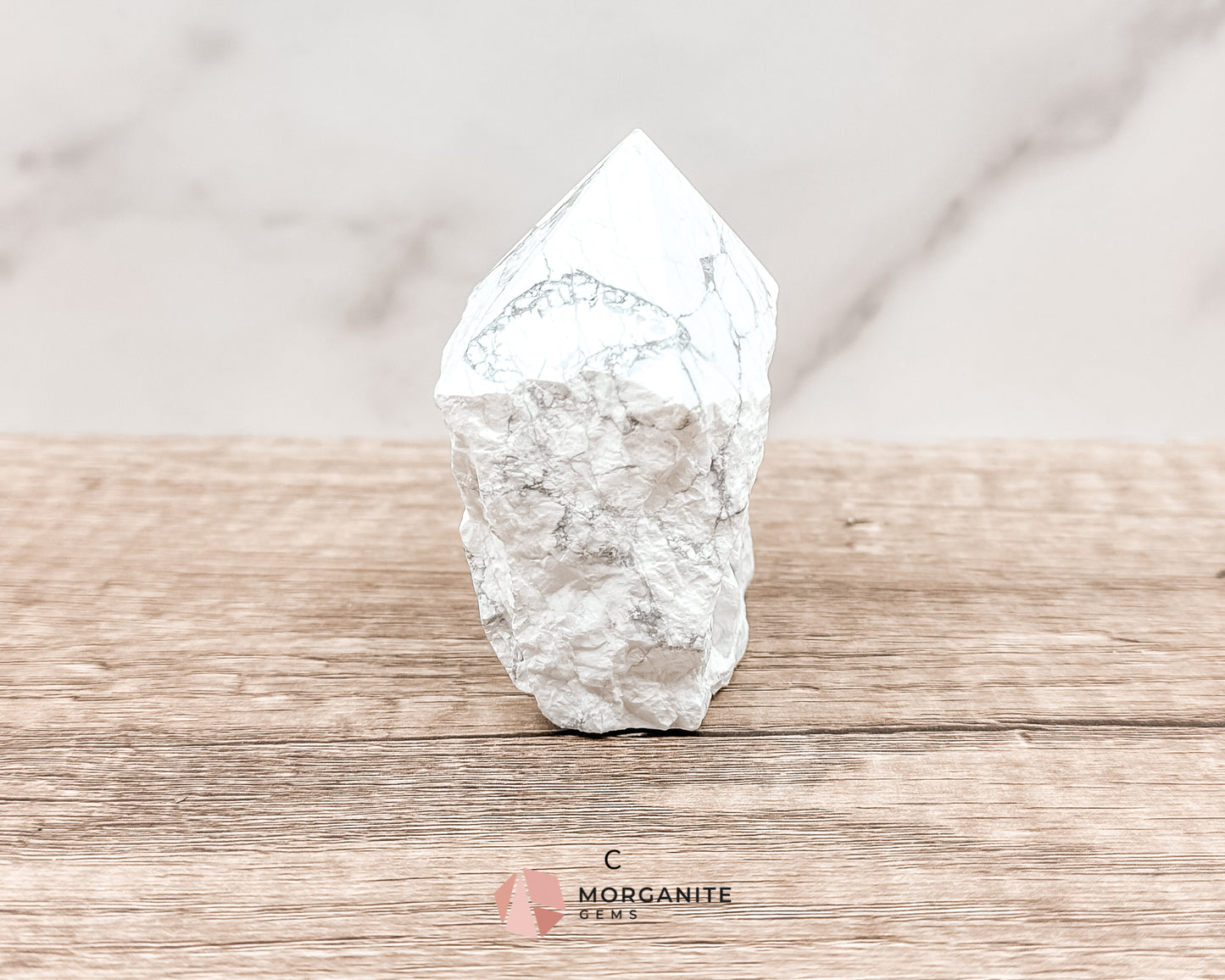 White Howlite Cut Base Point with Polished Top – Premium Healing Crystal for Anxiety Relief and Chakra Balancing