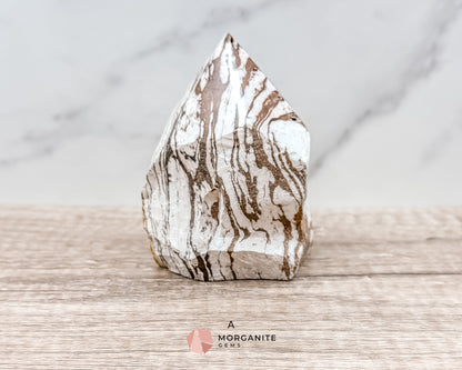 Zebra Jasper Cut Base Point with Polished Top – Grounding and Balancing Crystal for Strength and Protection