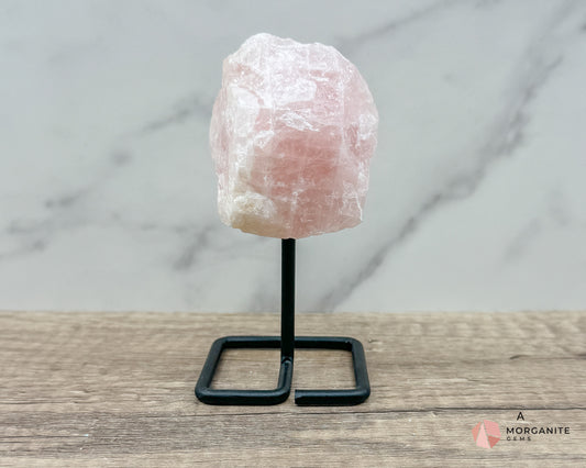 Rose Quartz Raw Specimen on Metal Stand – Stone of Love, Compassion, and Emotional Healing