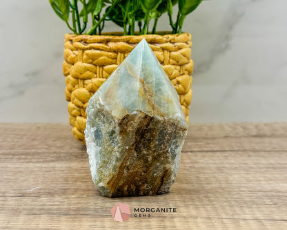 Blue Onyx Half Rough Cut Base Point – Natural Healing Crystal for Emotional Balance & Meditation Morganite Gems