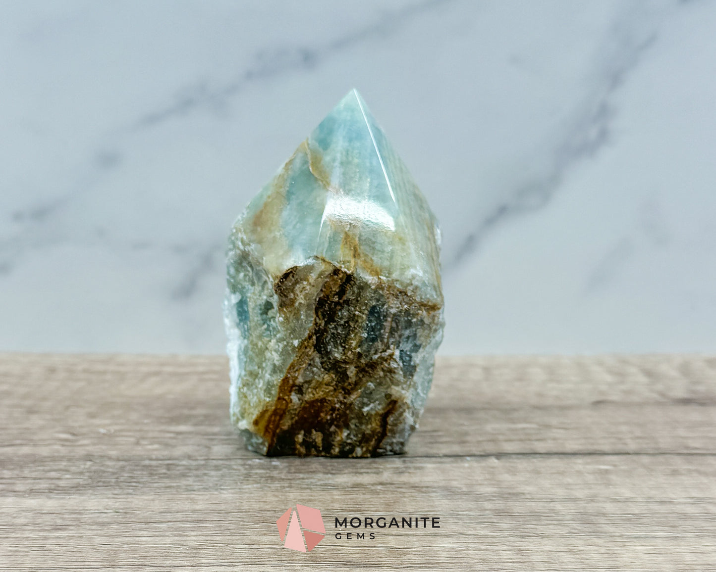 Blue Onyx Half Rough Cut Base Point – Natural Healing Crystal for Emotional Balance & Meditation Morganite Gems