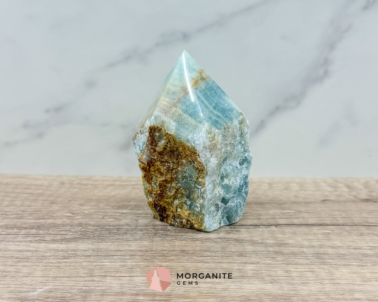 Blue Onyx Half Rough Cut Base Point – Natural Healing Crystal for Emotional Balance & Meditation Morganite Gems