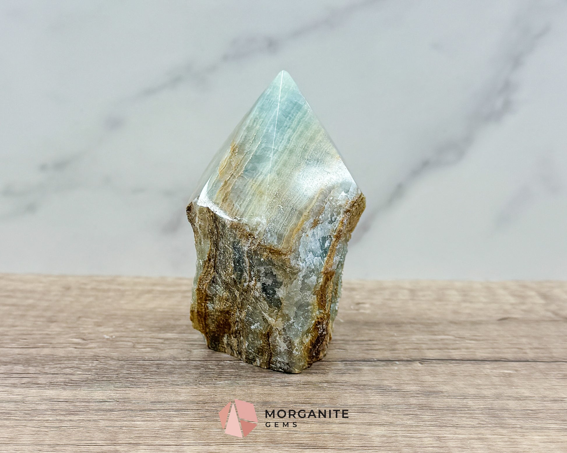 Blue Onyx Half Rough Cut Base Point – Natural Healing Crystal for Emotional Balance & Meditation Morganite Gems