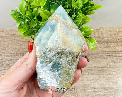 Blue Onyx Half Rough Cut Base Point – Natural Healing Crystal for Emotional Balance & Meditation Morganite Gems