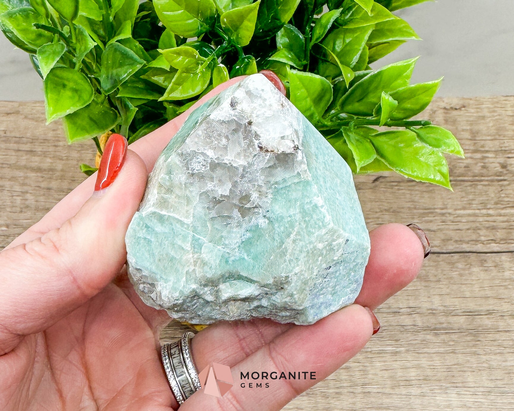 Amazonite Half Rough Cut Base Point – Natural Healing Crystal for Soothing Energy & Emotional Harmony Morganite Gems