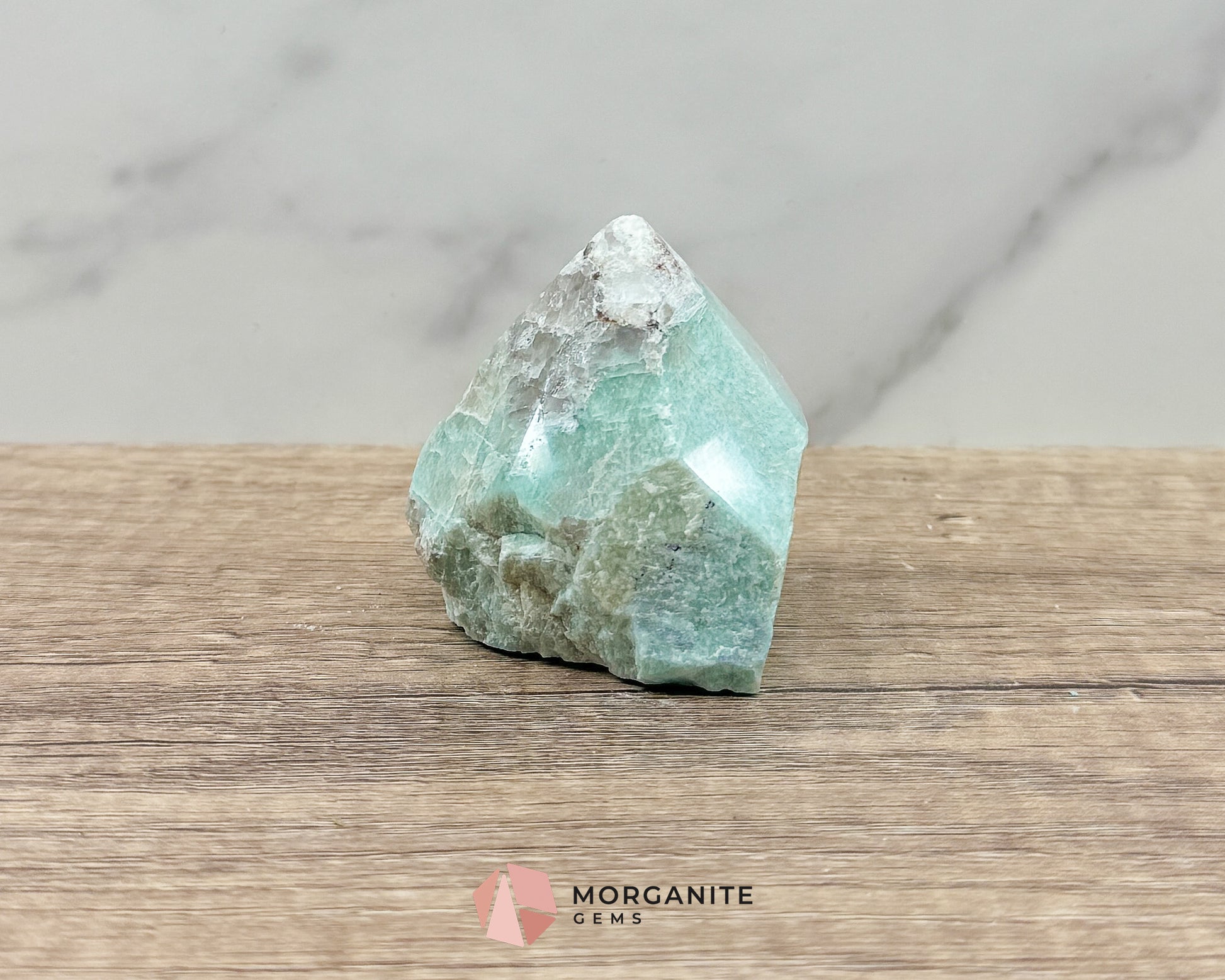 Amazonite Half Rough Cut Base Point – Natural Healing Crystal for Soothing Energy & Emotional Harmony Morganite Gems