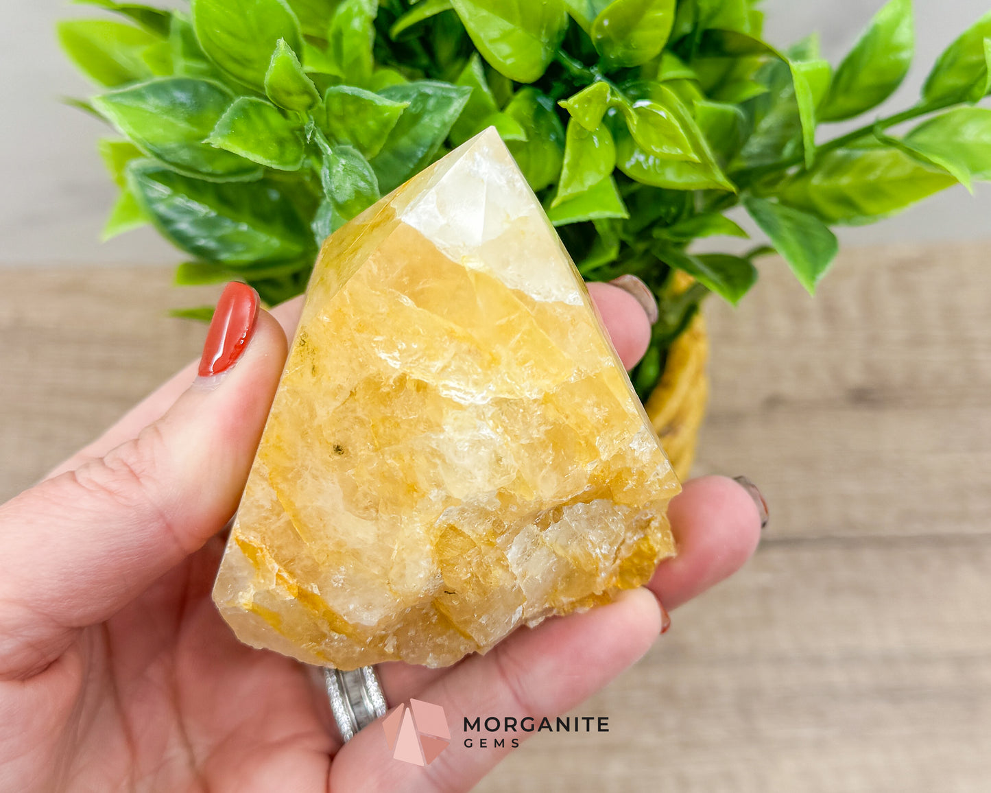 Golden Healer Half Rough Cut Base Point – Natural Healing Crystal for Energy Amplification & Spiritual Healing Morganite Gems