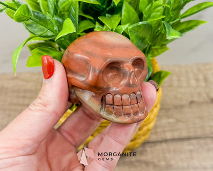 Matte Red Jasper Skull – Grounding & Protective Crystal Sculpture for Strength and Stability Morganite Gems