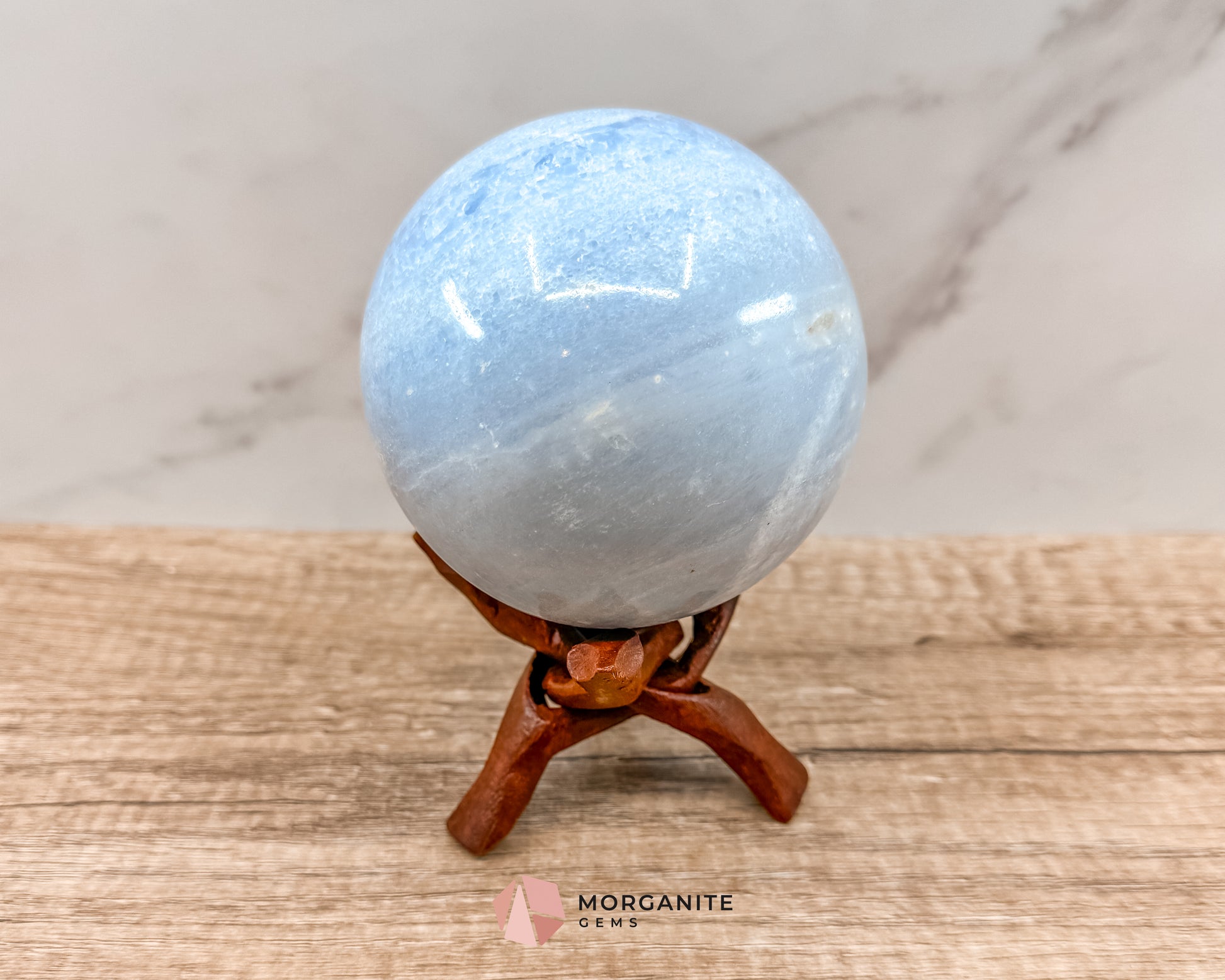 Large Blue Calcite Sphere – Soothing Healing Crystal for Calm, Clarity & Emotional Balance Morganite Gems