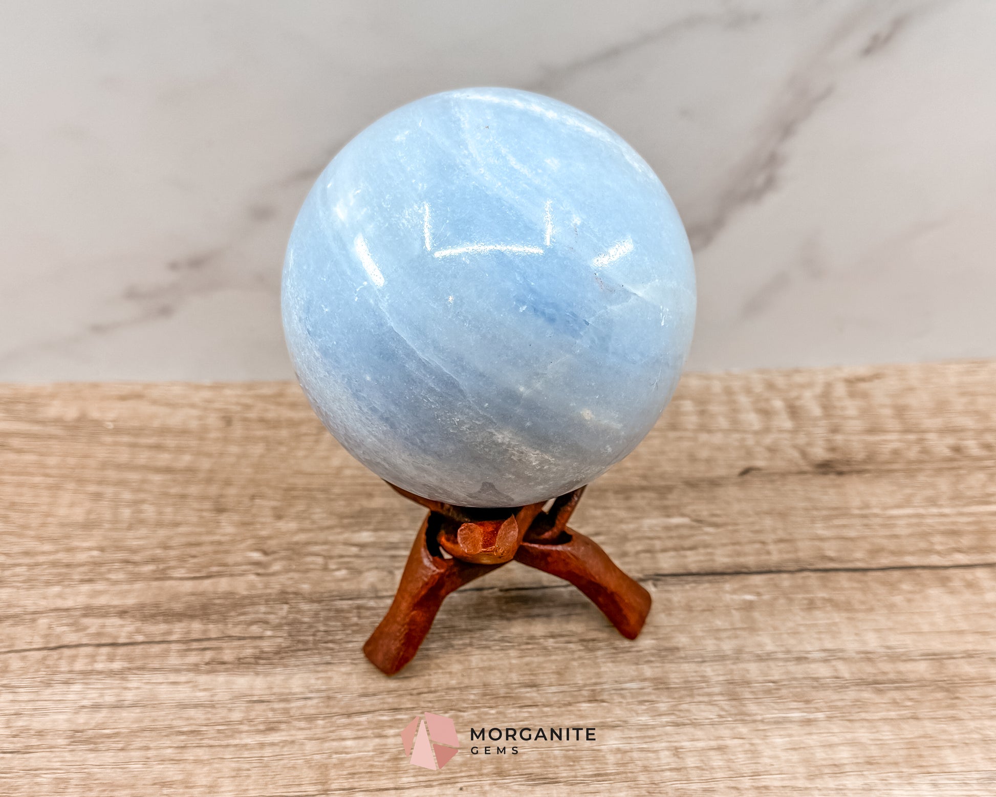 Large Blue Calcite Sphere – Soothing Healing Crystal for Calm, Clarity & Emotional Balance Morganite Gems