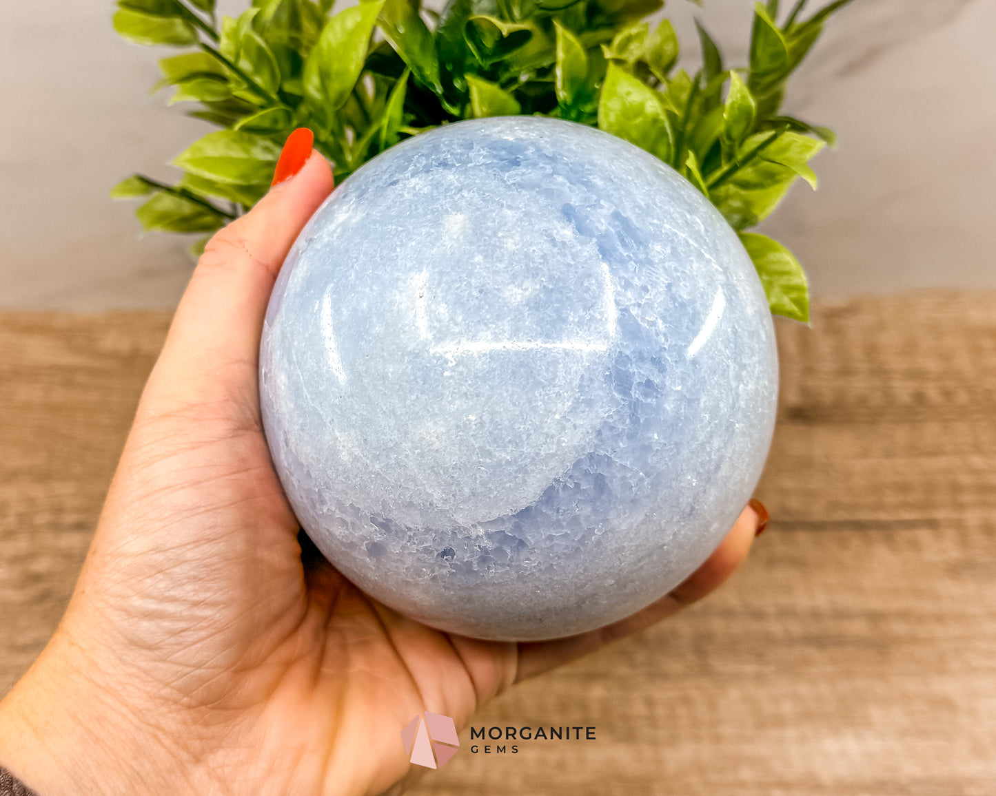 Large Blue Calcite Sphere – Soothing Healing Crystal for Calm, Clarity & Emotional Balance Morganite Gems