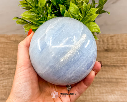 Large Blue Calcite Sphere – Soothing Healing Crystal for Calm, Clarity & Emotional Balance Morganite Gems