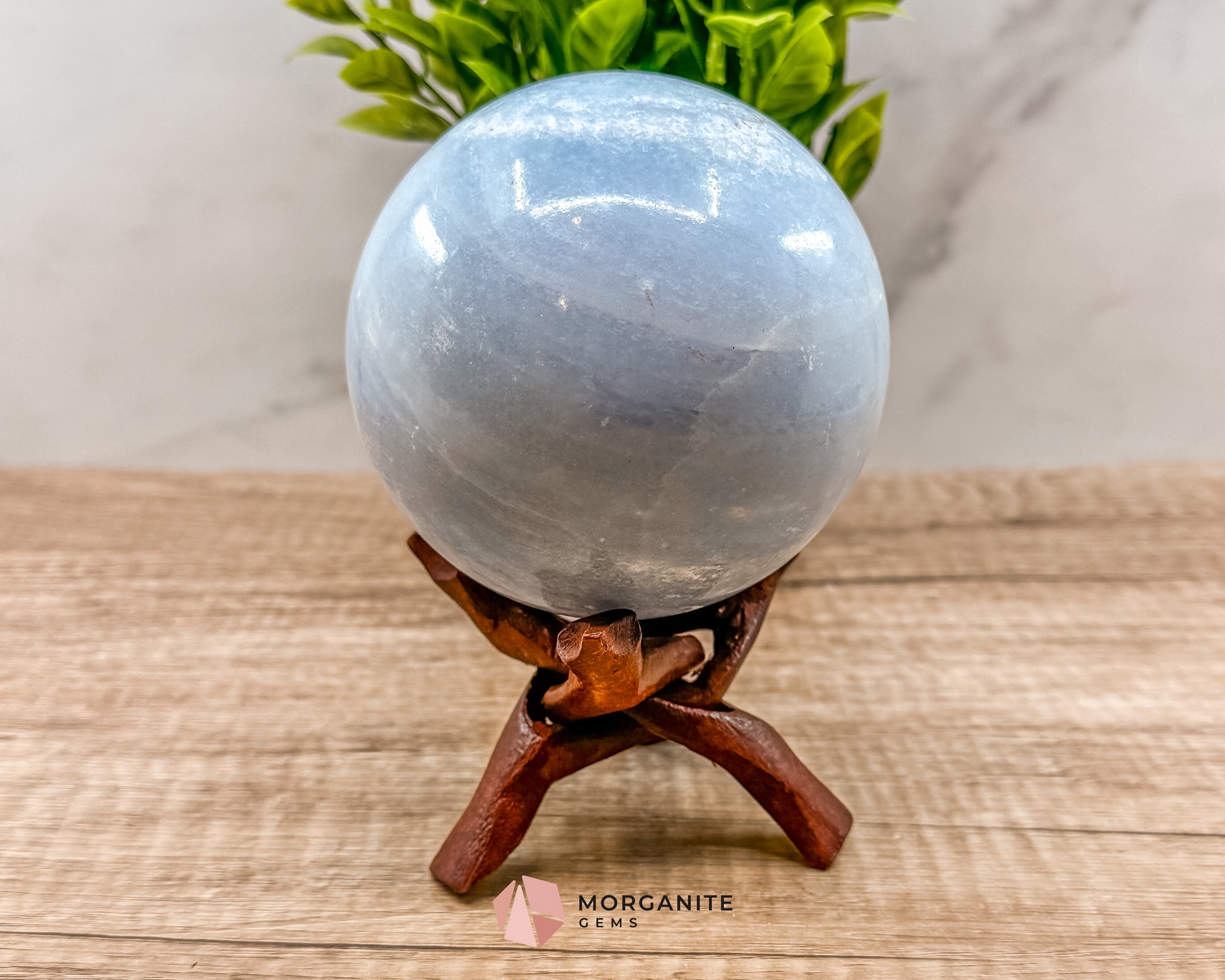 Large Blue Calcite Sphere – Soothing Healing Crystal for Calm, Clarity & Emotional Balance Morganite Gems