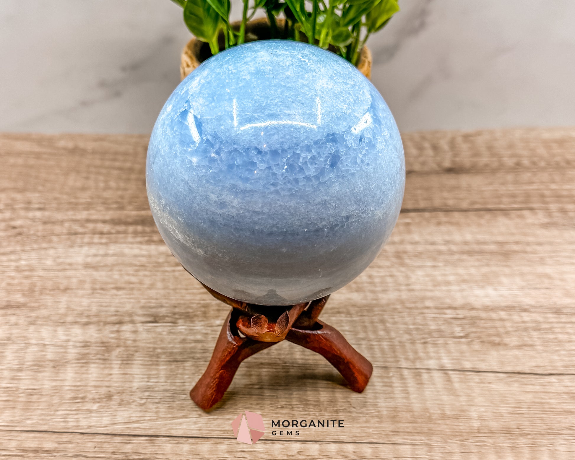 Large Blue Calcite Sphere – Soothing Healing Crystal for Calm, Clarity & Emotional Balance Morganite Gems