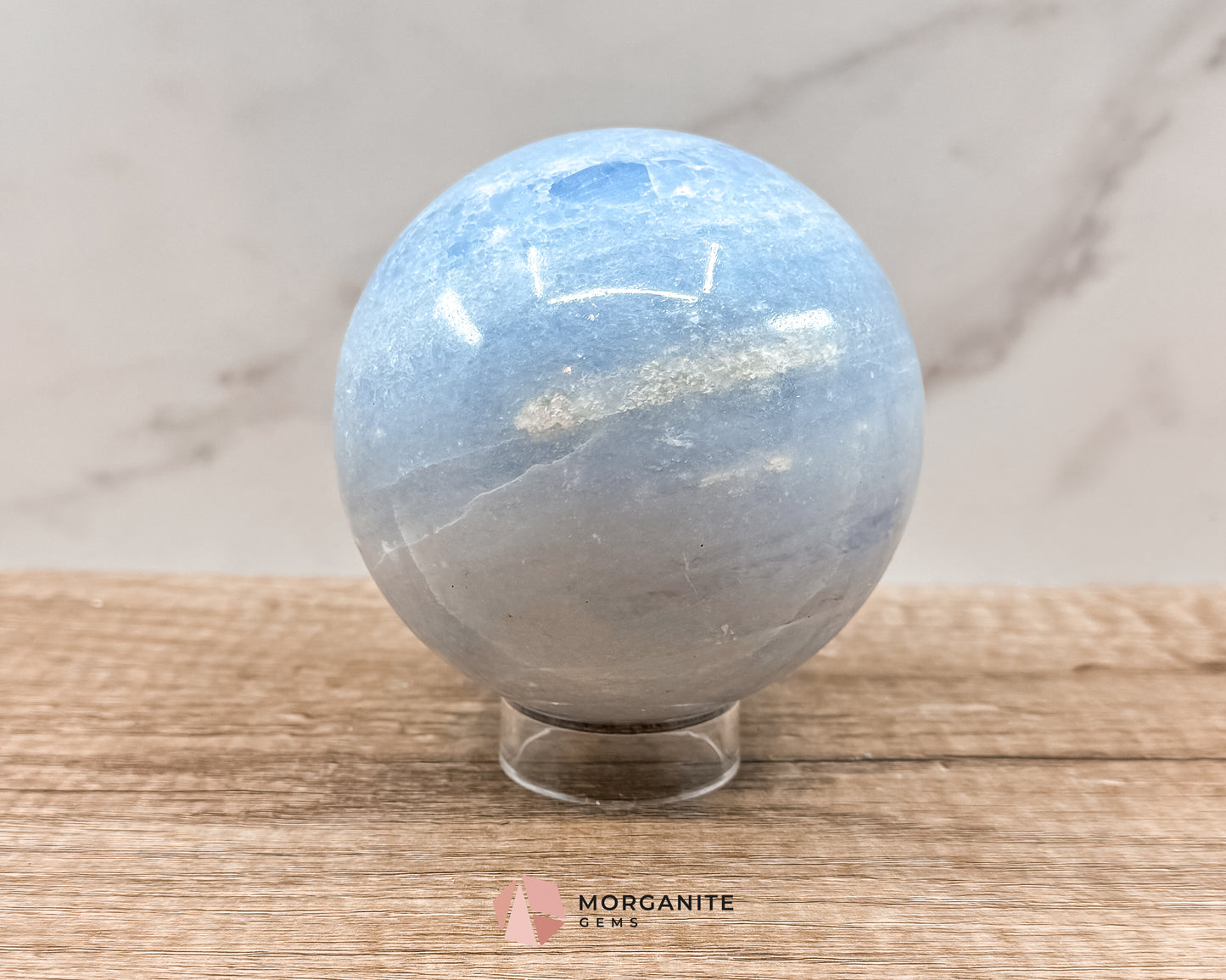 Large Blue Calcite Sphere – Soothing Healing Crystal for Calm, Clarity & Emotional Balance Morganite Gems