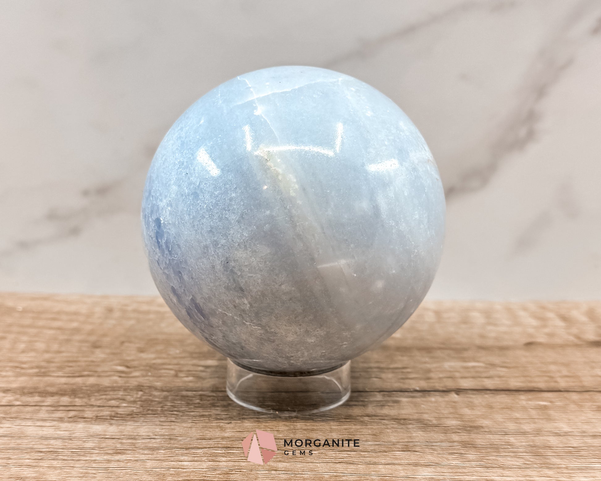 Large Blue Calcite Sphere – Soothing Healing Crystal for Calm, Clarity & Emotional Balance Morganite Gems