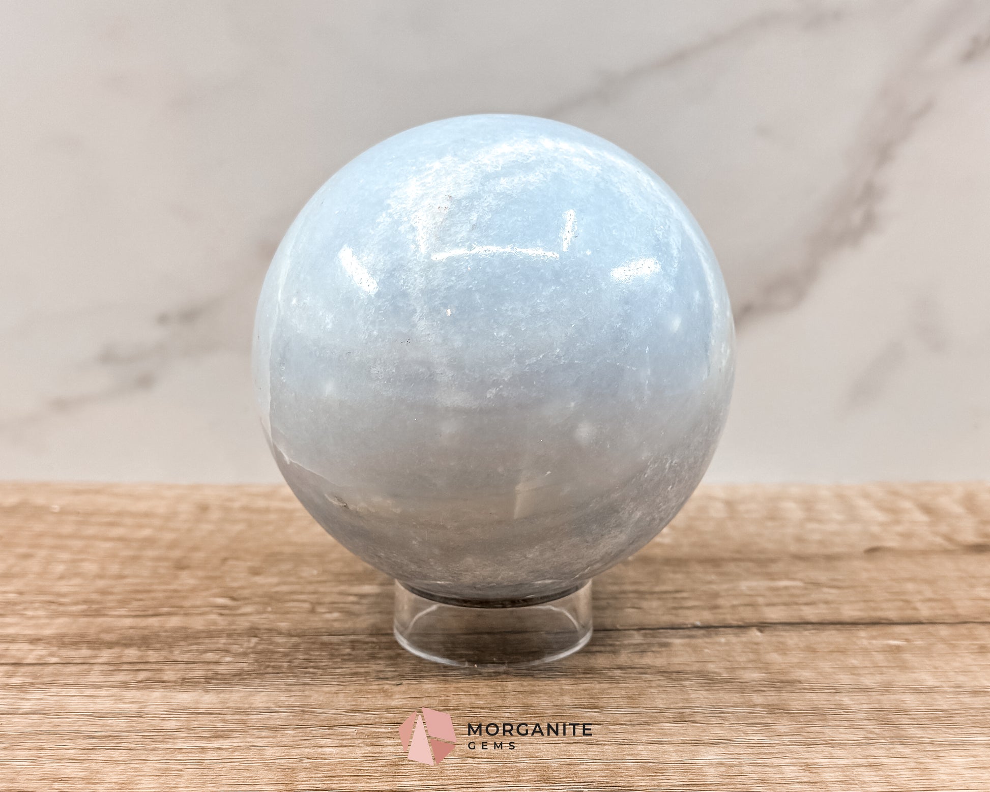 Large Blue Calcite Sphere – Soothing Healing Crystal for Calm, Clarity & Emotional Balance Morganite Gems