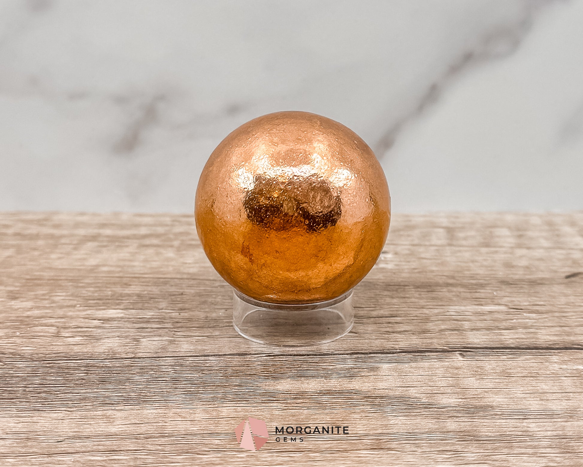 Solid Copper Sphere – Grounding & Healing Energy Tool for Balance, Vitality & Amplification Morganite Gems