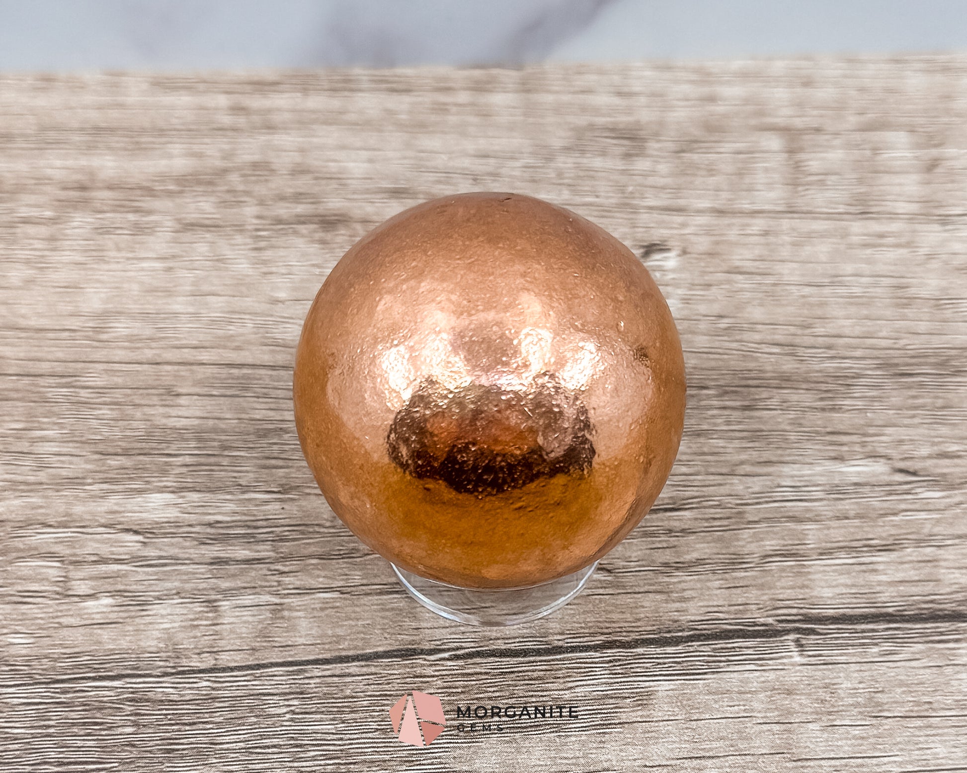 Solid Copper Sphere – Grounding & Healing Energy Tool for Balance, Vitality & Amplification Morganite Gems