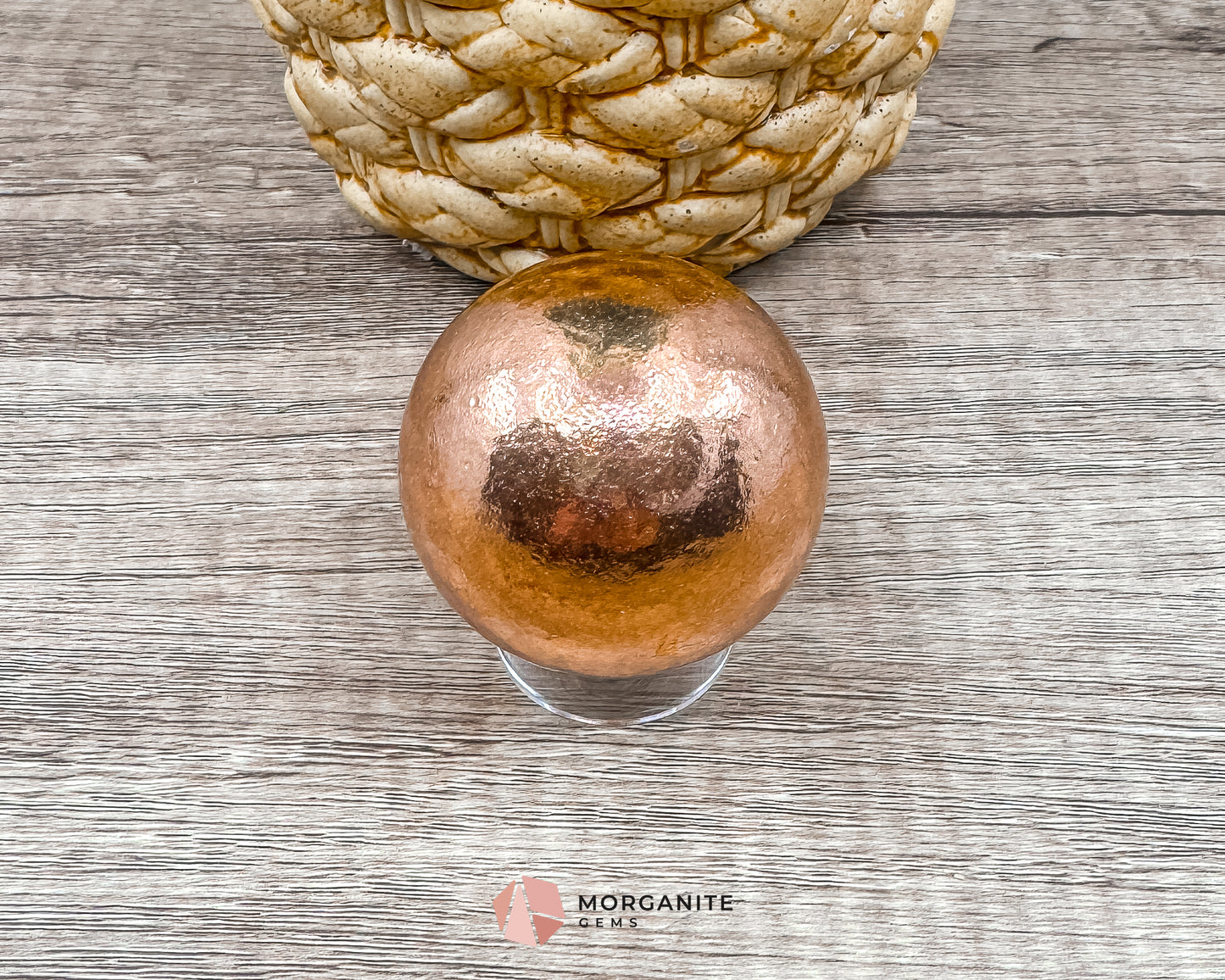 Solid Copper Sphere – Grounding & Healing Energy Tool for Balance, Vitality & Amplification Morganite Gems