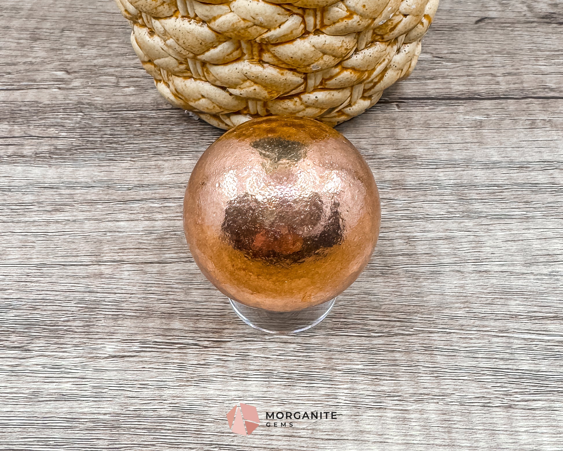 Solid Copper Sphere – Grounding & Healing Energy Tool for Balance, Vitality & Amplification Morganite Gems