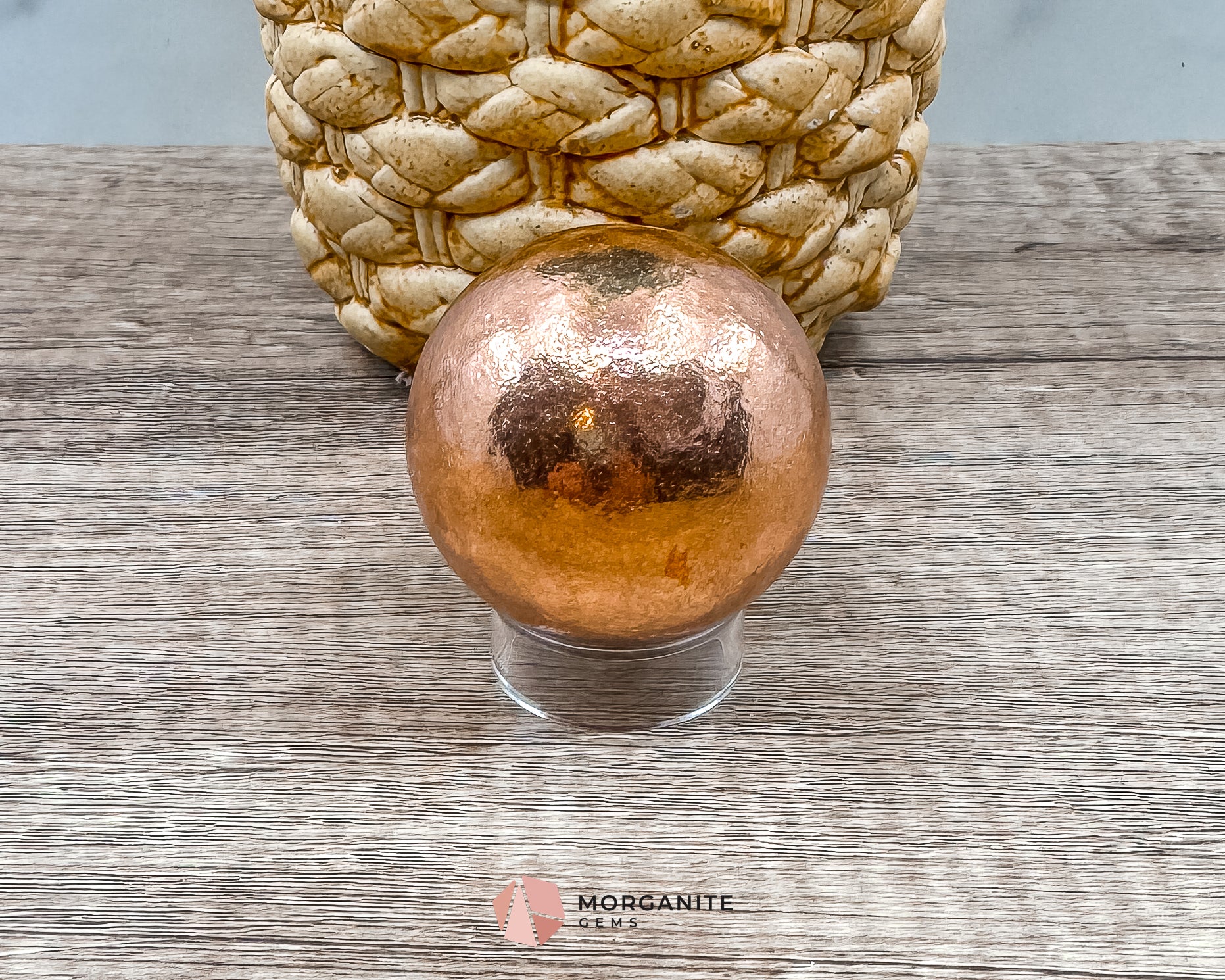 Solid Copper Sphere – Grounding & Healing Energy Tool for Balance, Vitality & Amplification Morganite Gems