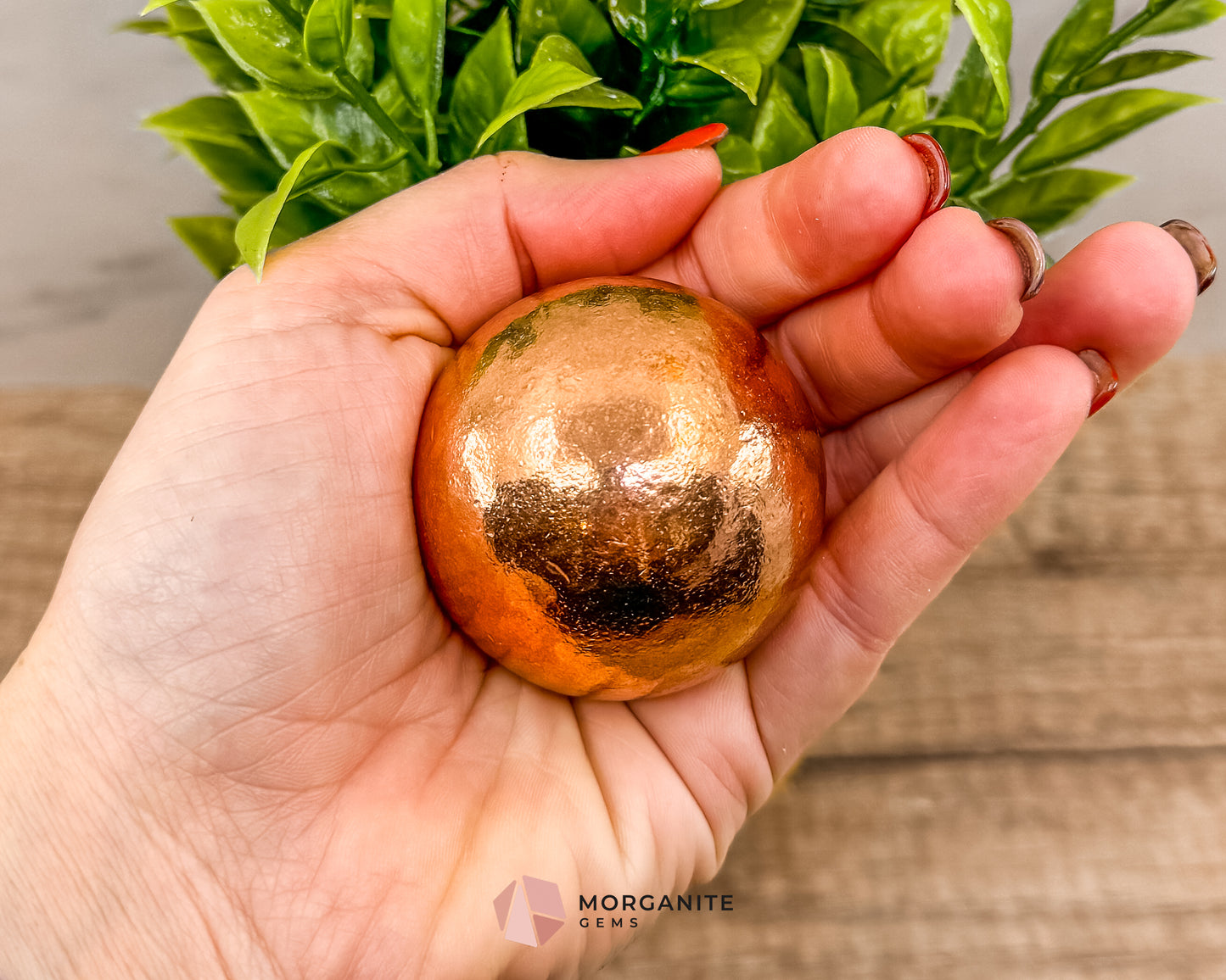 Solid Copper Sphere – Grounding & Healing Energy Tool for Balance, Vitality & Amplification Morganite Gems