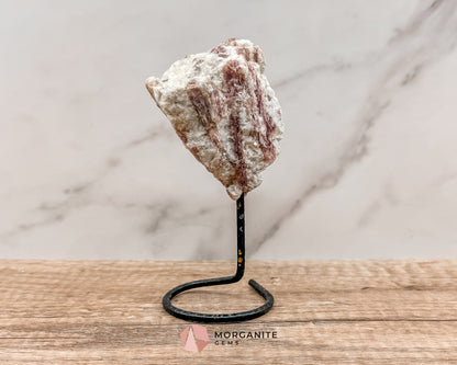 Raw Pink and White Tourmaline on Metal Stand – Healing Crystal for Love, Balance & Emotional Support Morganite Gems