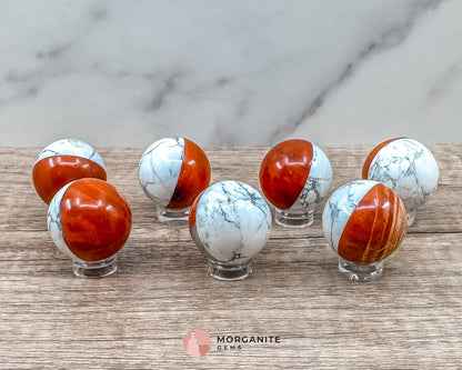 Stone Pokémon Ball in Howlite and Red Jasper – Unique Crystal Ball for Calm, Strength & Collectors Morganite Gems