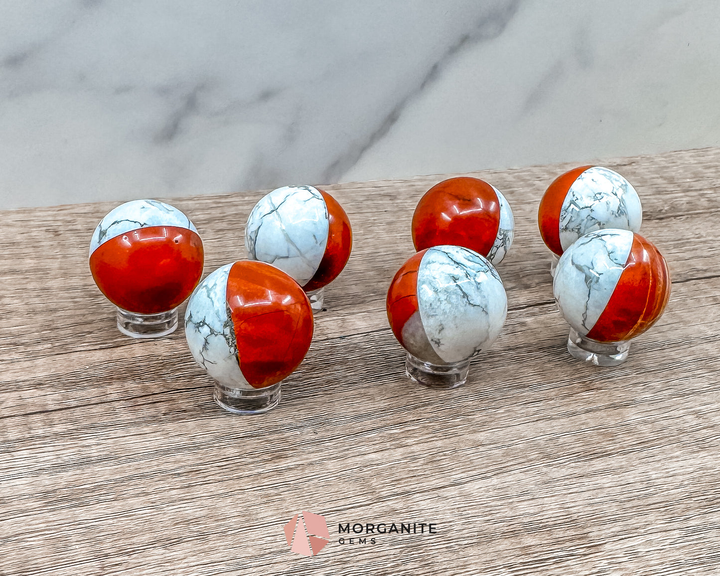 Stone Pokémon Ball in Howlite and Red Jasper – Unique Crystal Ball for Calm, Strength & Collectors Morganite Gems