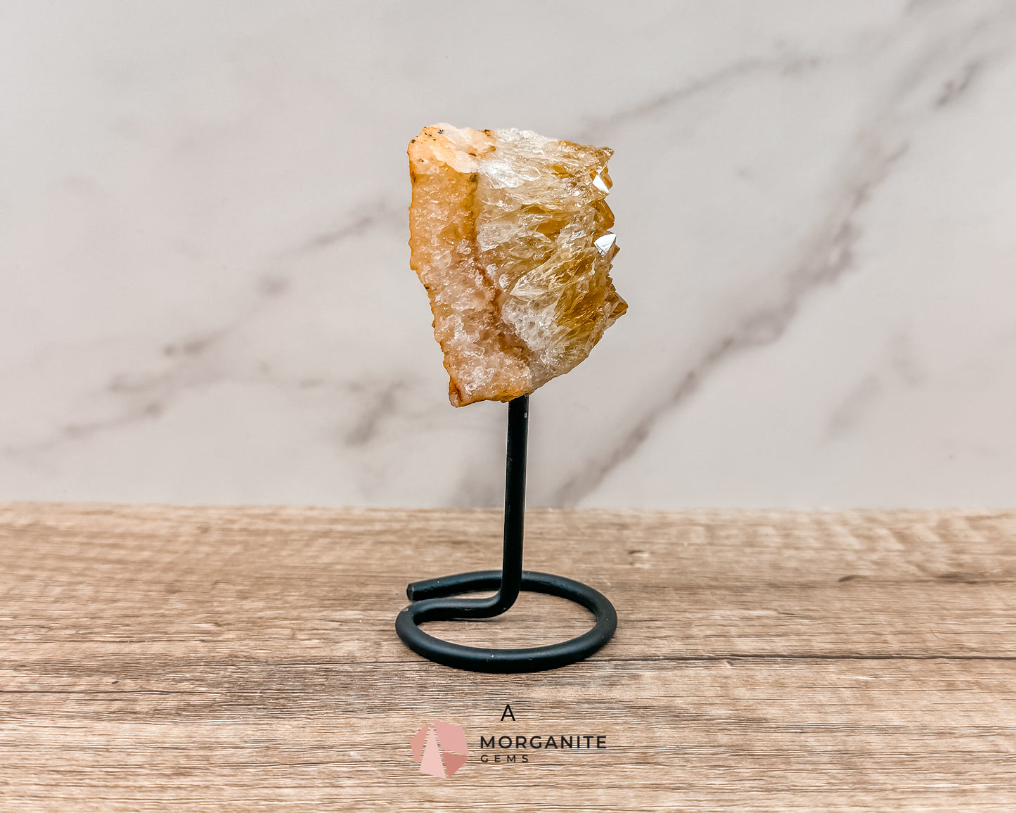 Raw Citrine on Metal Stand – Natural Healing Crystal for Abundance, Positivity & Energy Morganite Gems