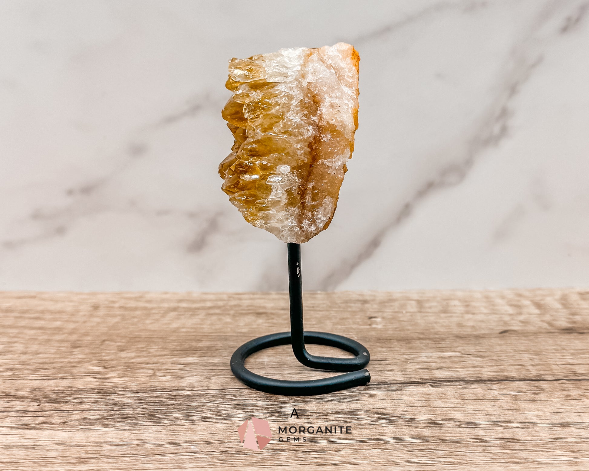 Raw Citrine on Metal Stand – Natural Healing Crystal for Abundance, Positivity & Energy Morganite Gems