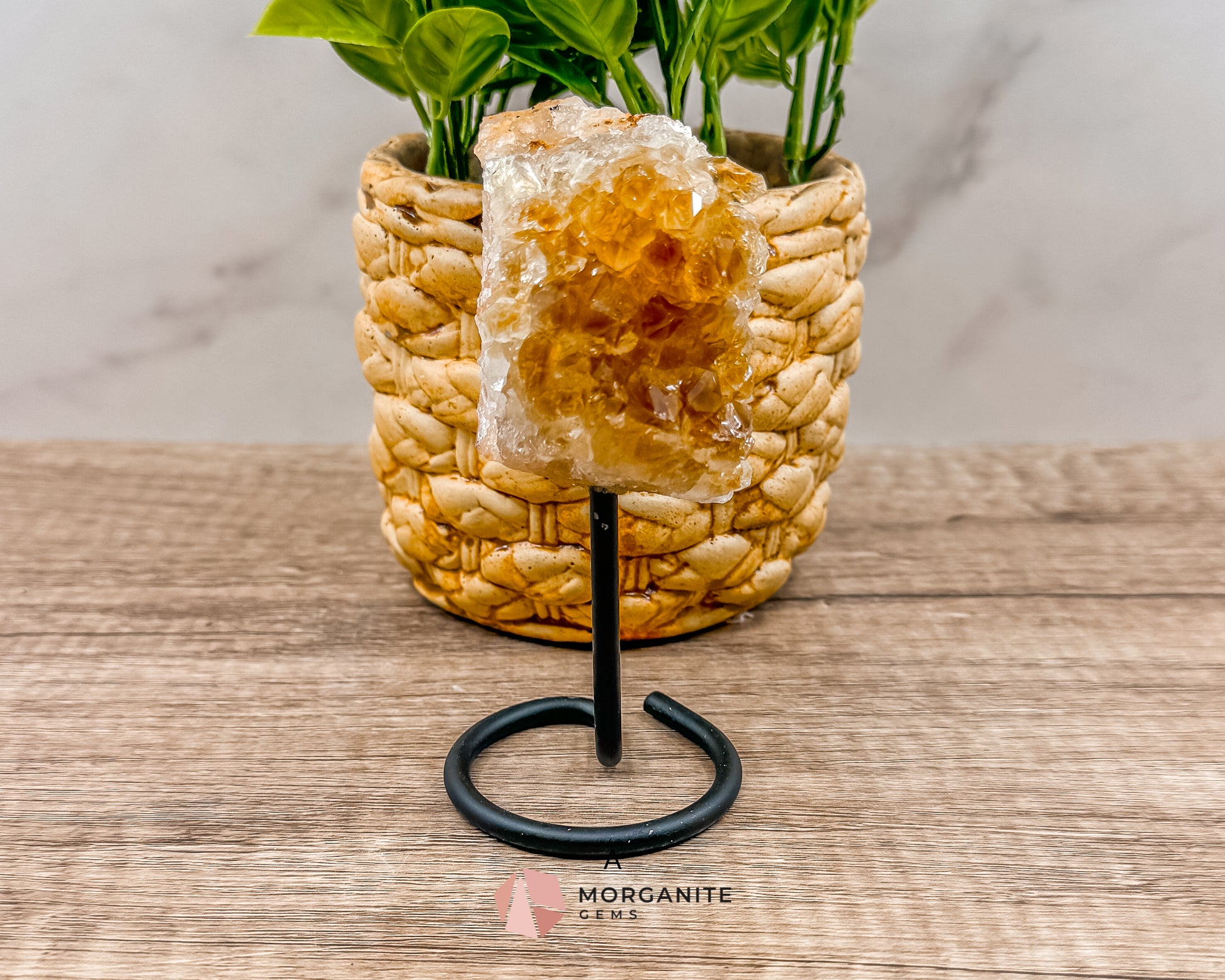 Raw Citrine on Metal Stand – Natural Healing Crystal for Abundance, Positivity & Energy Morganite Gems