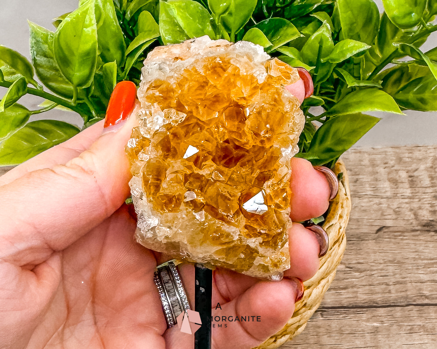 Raw Citrine on Metal Stand – Natural Healing Crystal for Abundance, Positivity & Energy Morganite Gems