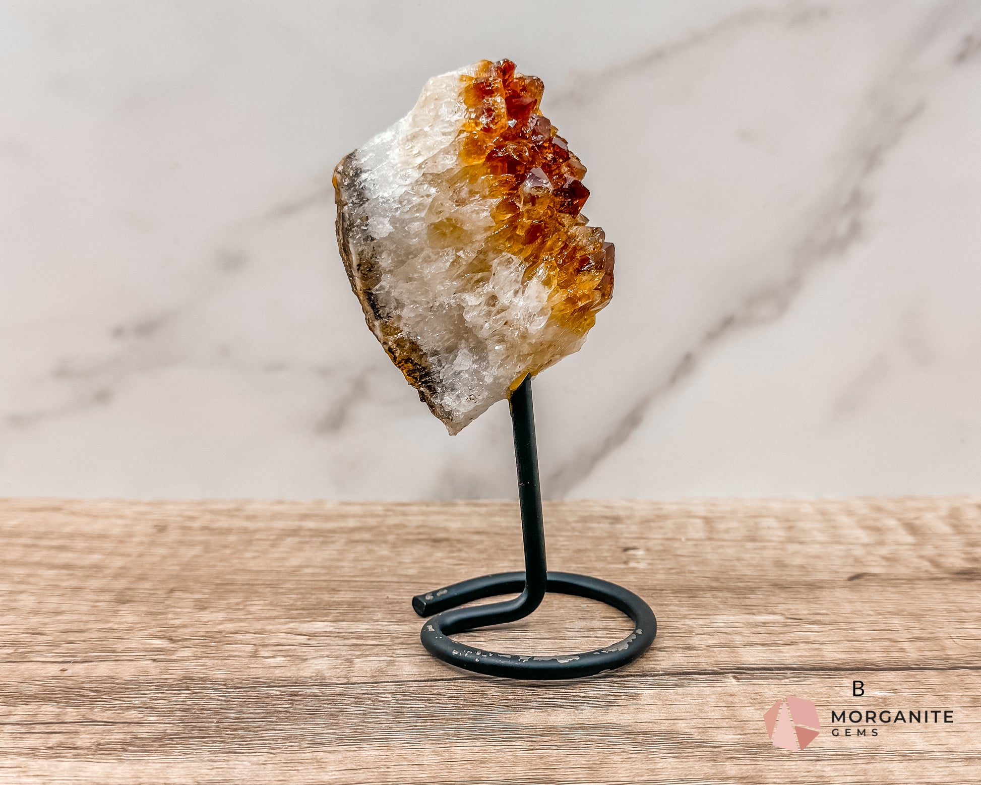 Raw Citrine on Metal Stand – Natural Healing Crystal for Abundance, Positivity & Energy Morganite Gems