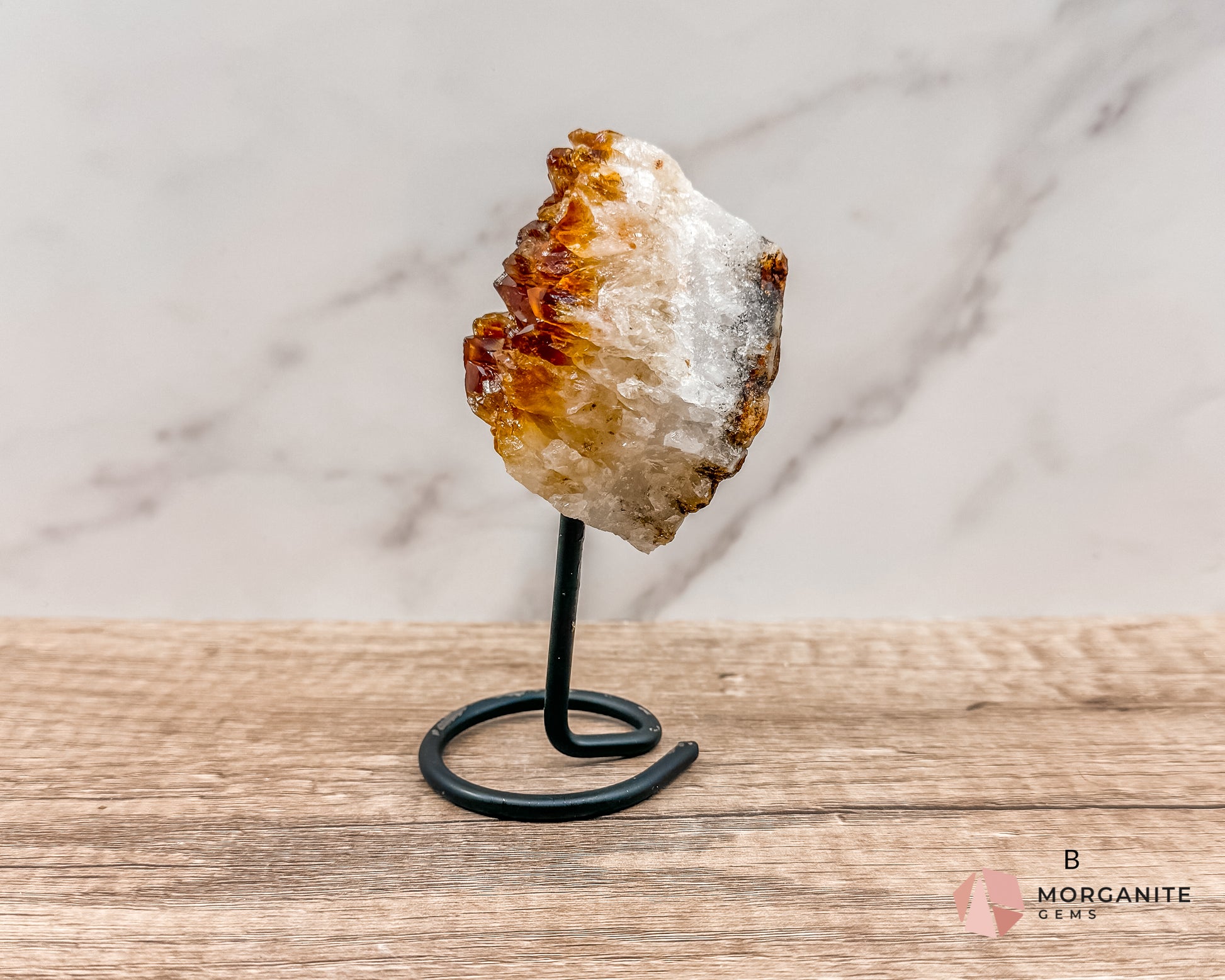 Raw Citrine on Metal Stand – Natural Healing Crystal for Abundance, Positivity & Energy Morganite Gems