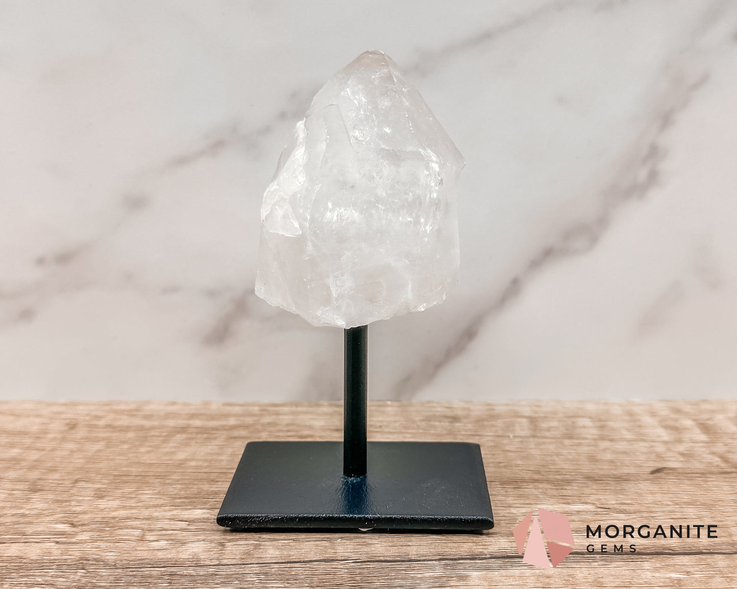 Clear Quartz Point on Metal Stand – Energy Amplifying Crystal for Clarity, Healing & Focus Morganite Gems