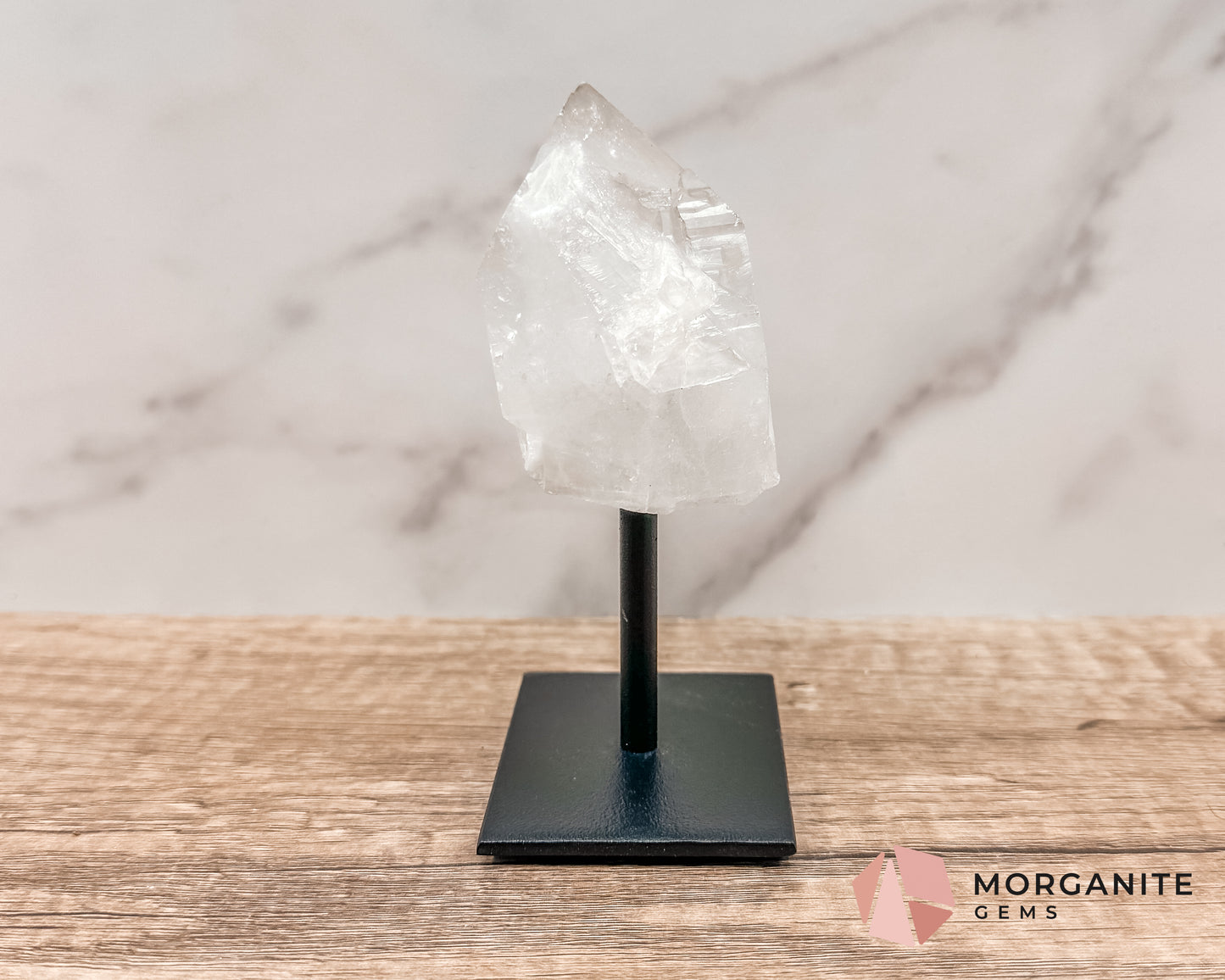 Clear Quartz Point on Metal Stand – Energy Amplifying Crystal for Clarity, Healing & Focus Morganite Gems