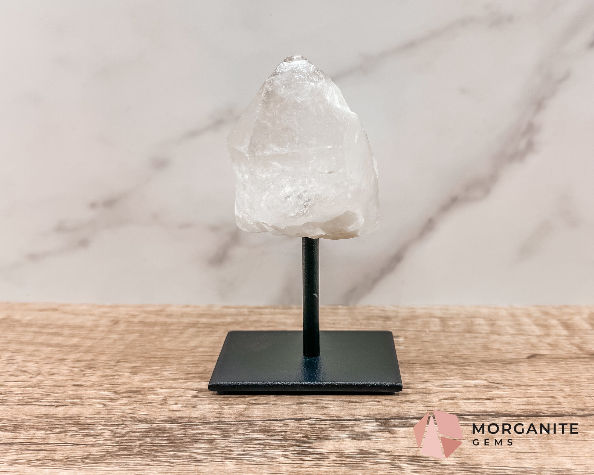 Clear Quartz Point on Metal Stand – Energy Amplifying Crystal for Clarity, Healing & Focus Morganite Gems