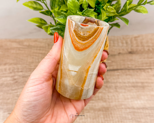 Small Onyx Tumbler Cylinder – Versatile Natural Stone Vessel for Decor & Everyday Use Morganite Gems