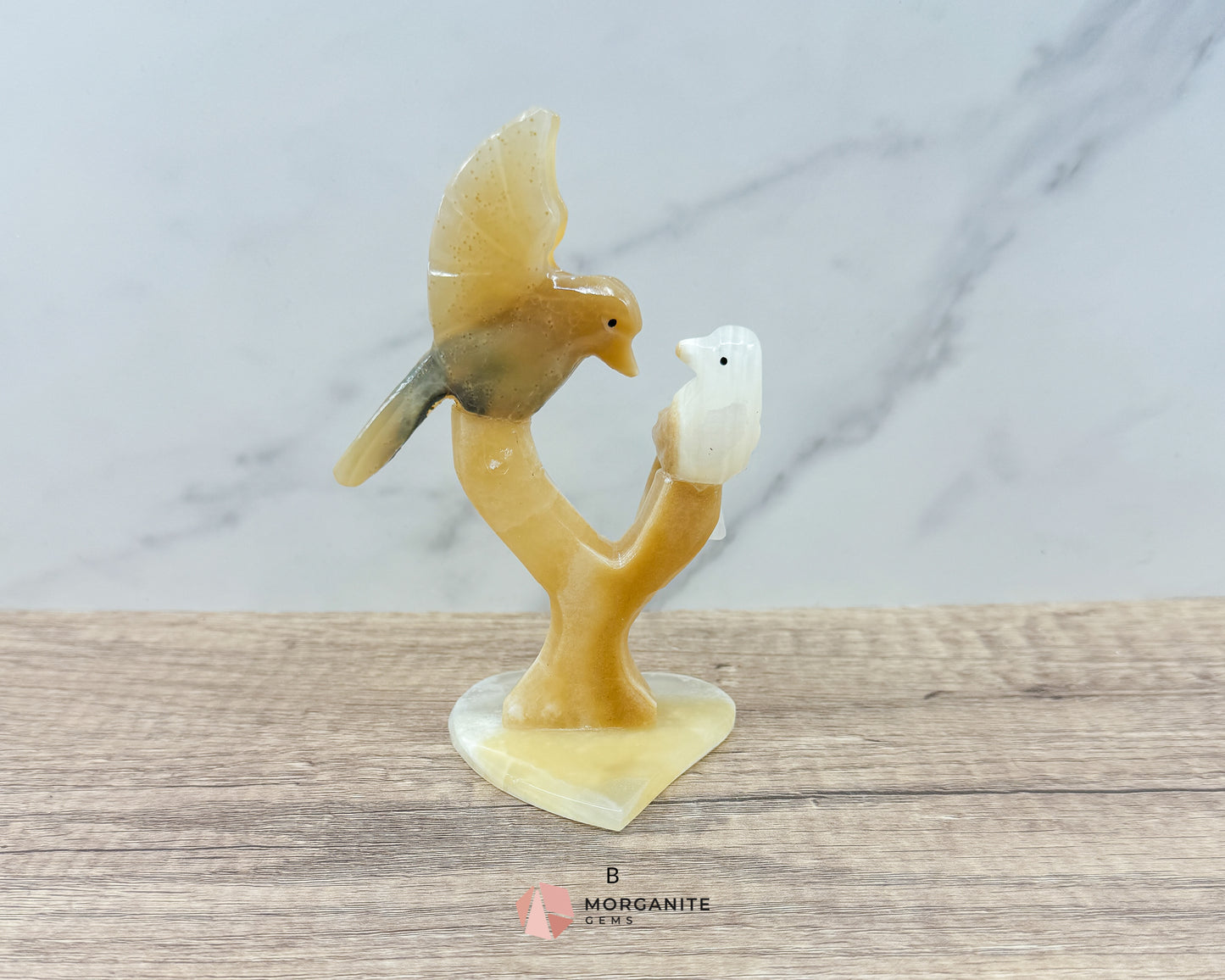 Elegant Onyx Dove Tree Sculpture – Symbol of Love and Serenity