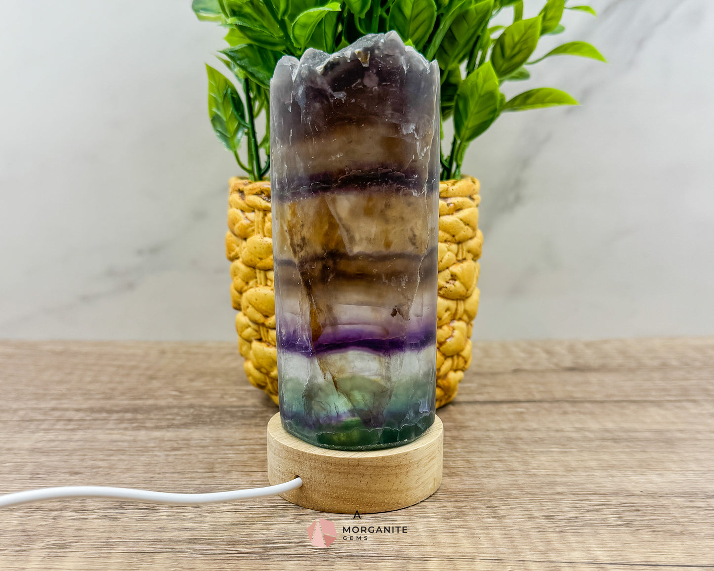 Rainbow Fluorite Cylinder Lamp with USB Lighted Base – Illuminate Your Space with Natural Beauty