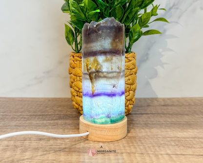 Rainbow Fluorite Cylinder Lamp with USB Lighted Base – Illuminate Your Space with Natural Beauty